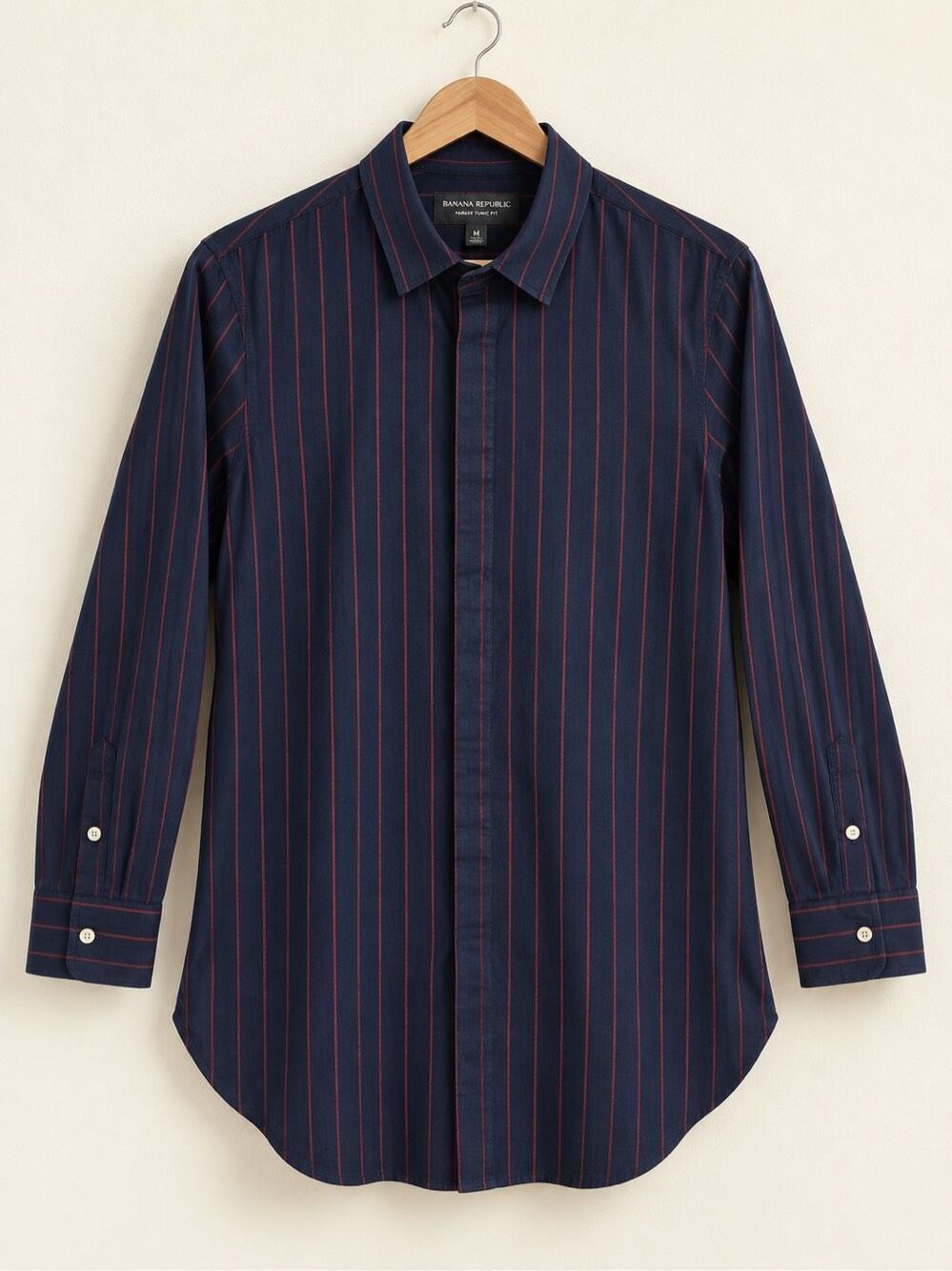 Banana Republic Parker Tunic Navy Red Stripe Lyocell Shirt M Button down/Long Sl